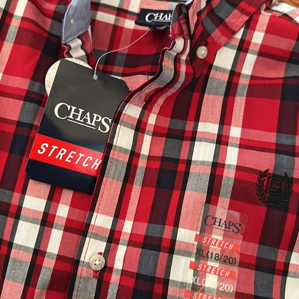Chaps Red Plaid Stretch Shirt Youth XL - Picture 2 of 3
